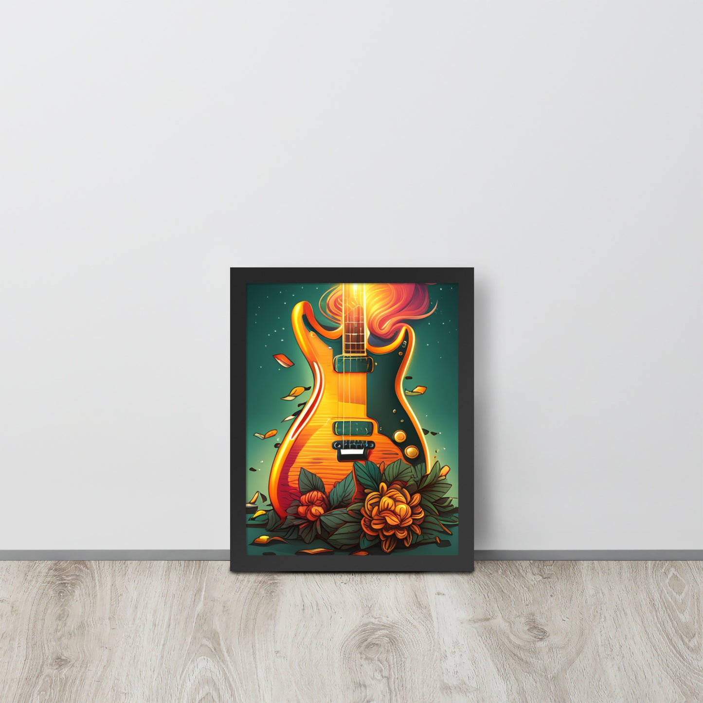 Framed poster - GUITAR IN FLORAL PATTERN