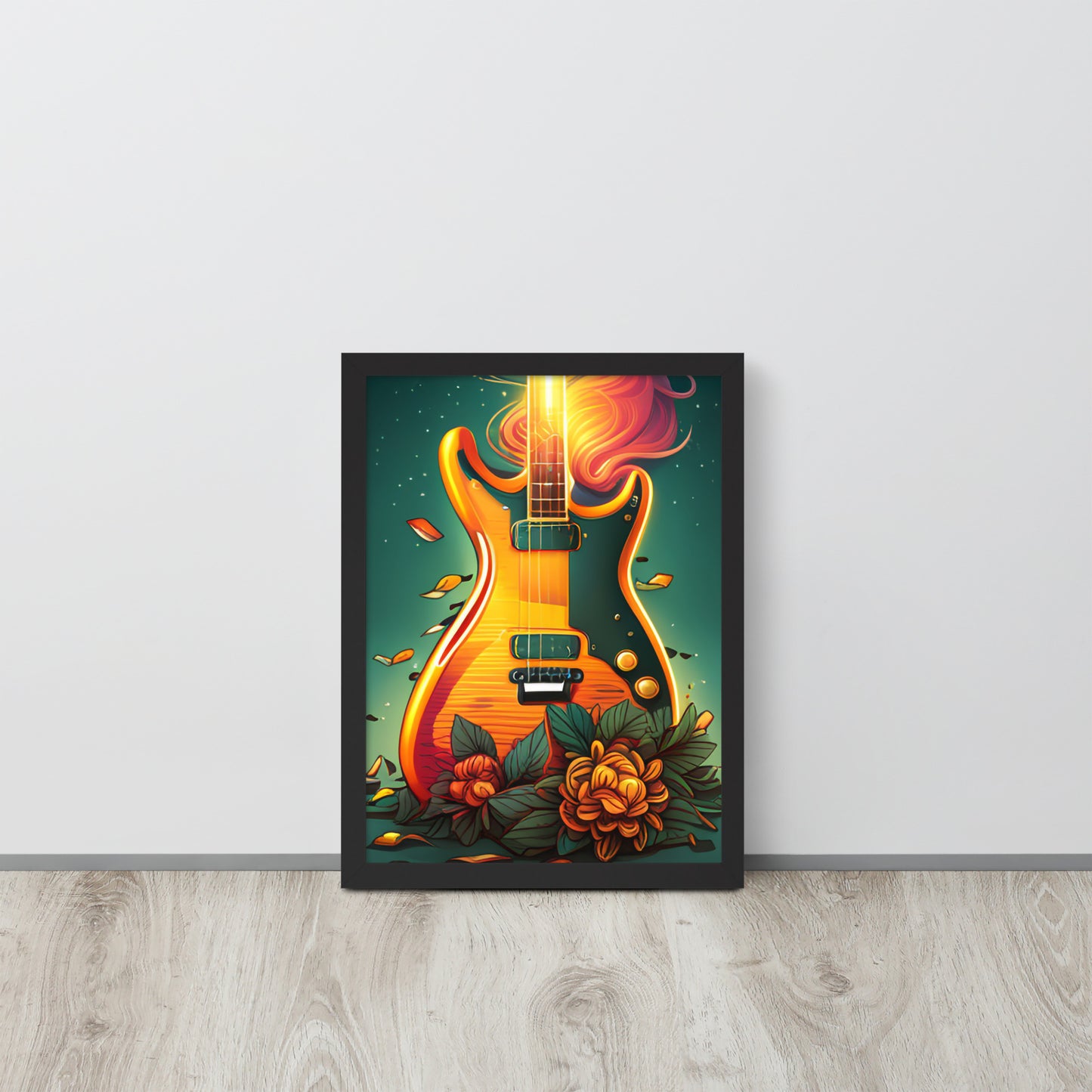 Framed poster - GUITAR IN FLORAL PATTERN