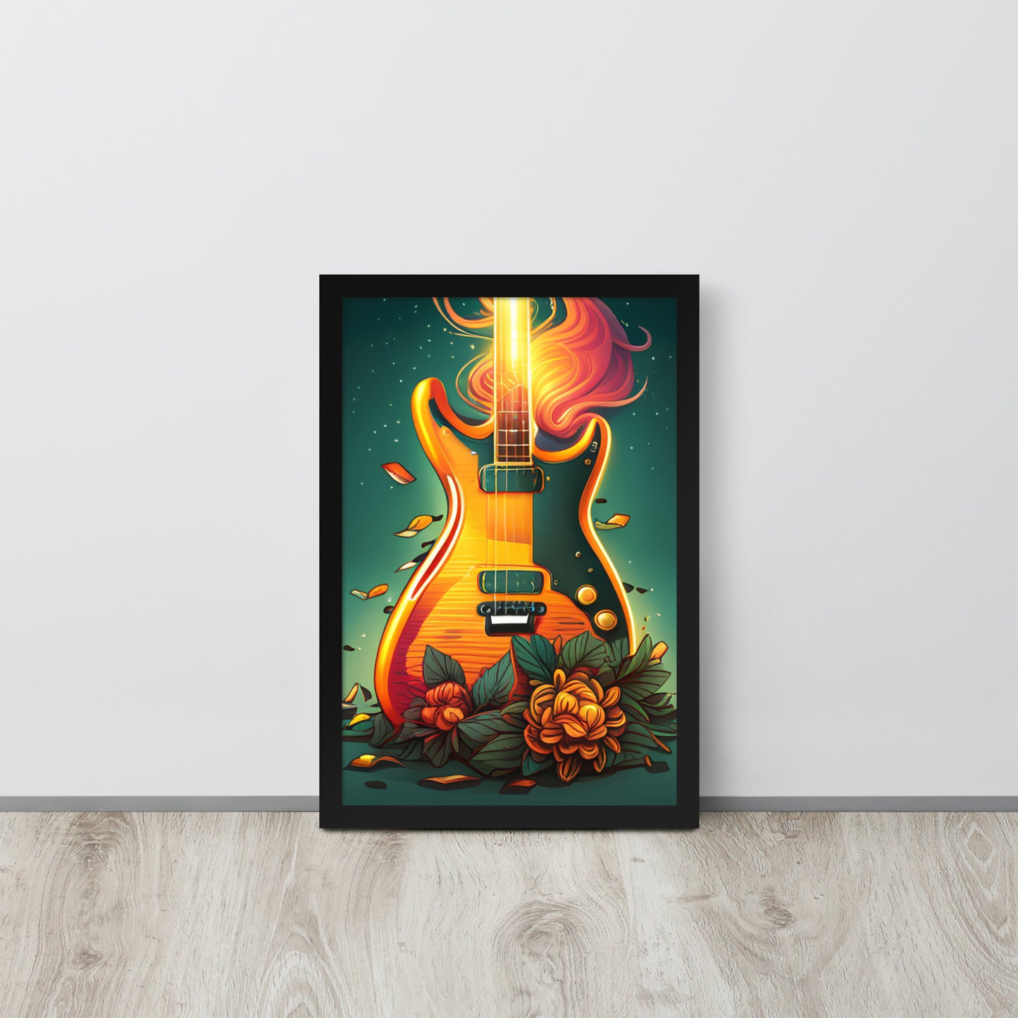 Framed poster - GUITAR IN FLORAL PATTERN