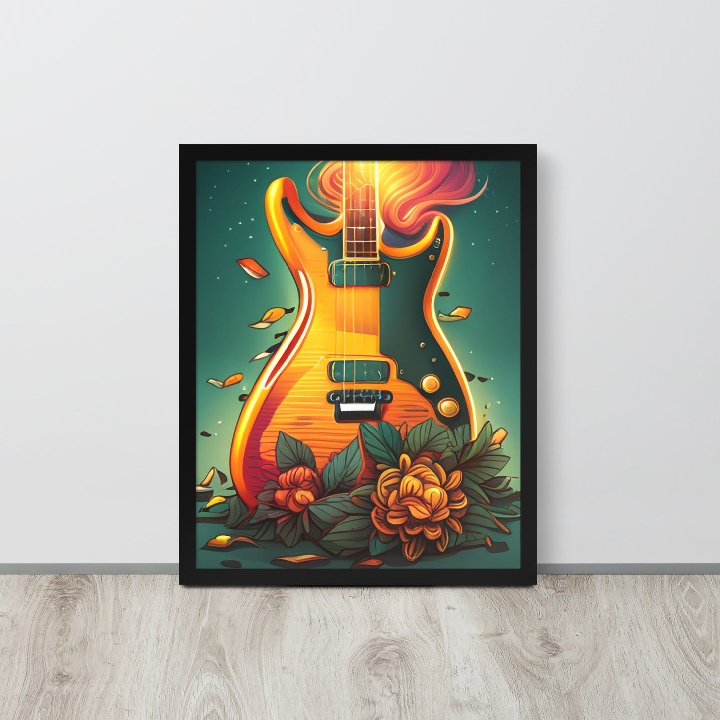 Framed poster - GUITAR IN FLORAL PATTERN