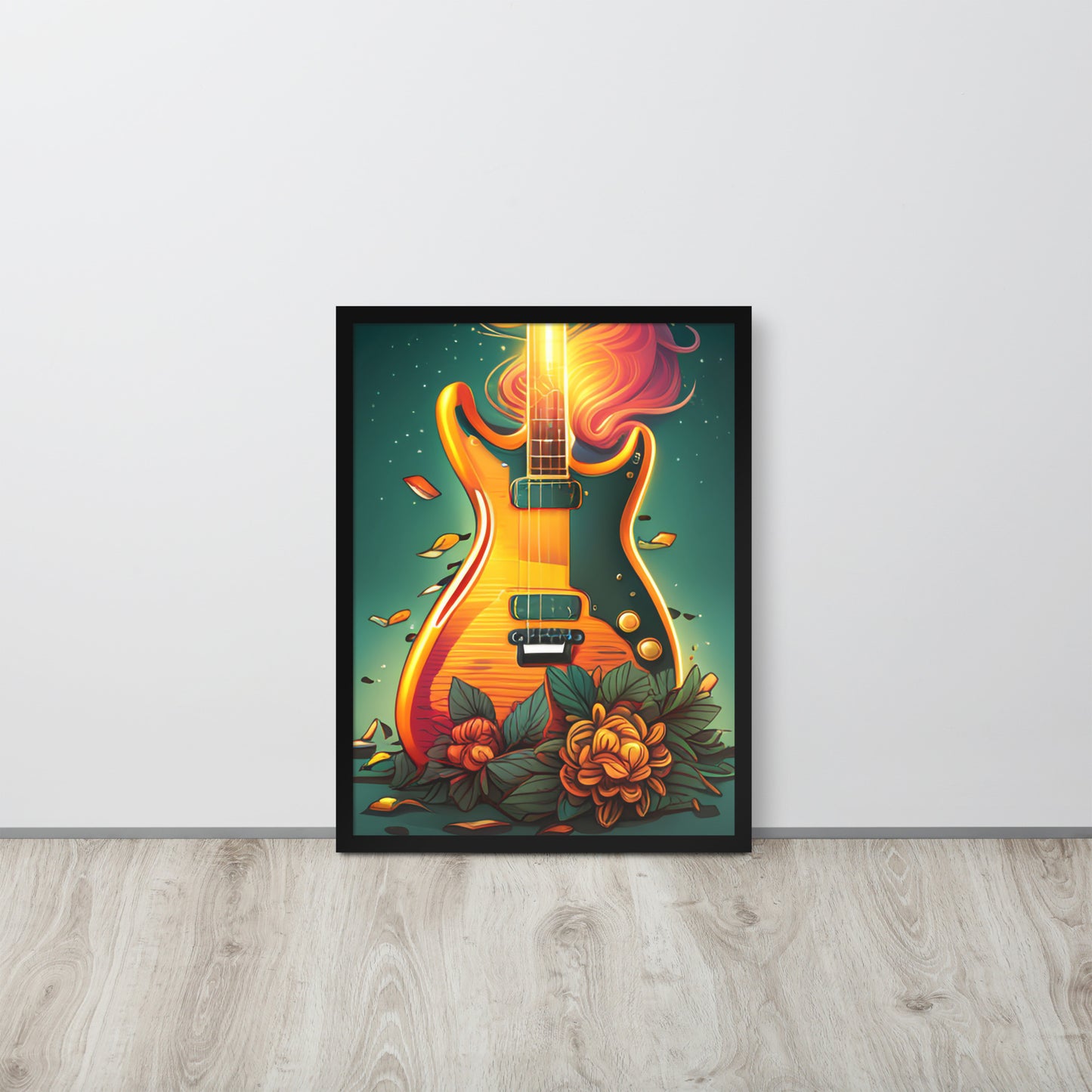 Framed poster - GUITAR IN FLORAL PATTERN