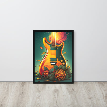 Framed poster - GUITAR IN FLORAL PATTERN