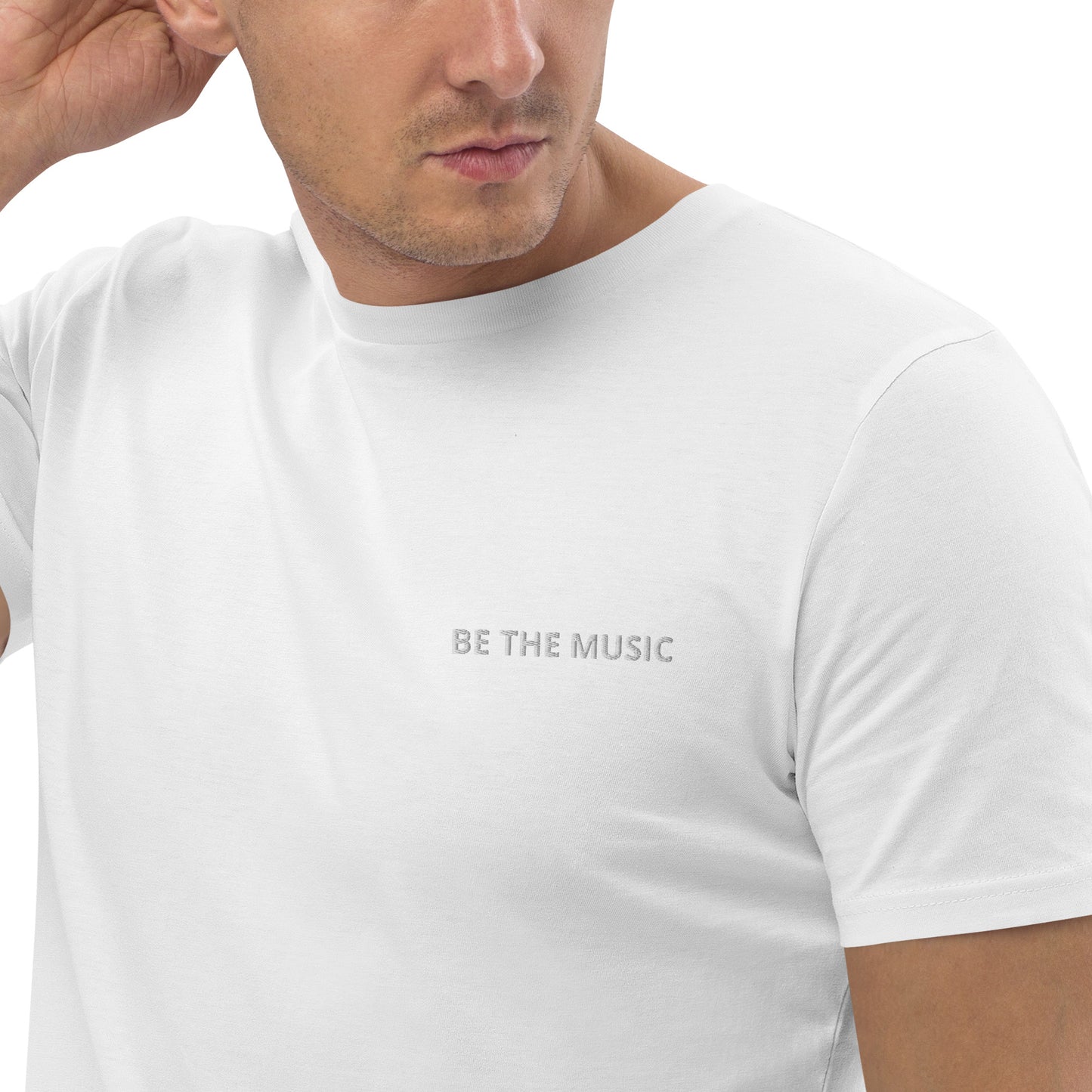 Organic cotton t-shirt - BE THE MUSIC (Embroidery + back print)